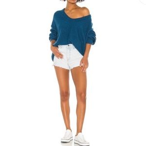 Free People Brookside Sweater Tunic V Neck Halcyon Blue Size M NWT